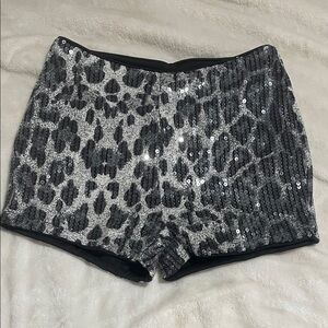SHEIN Black and Gray Sequin High Waist Shorts